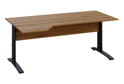 EZK 18 - 184 stůl kancelářský, rohový, levý, kovová podnož černá, deska 18 mm, široký 1800 mm, ořech světlý